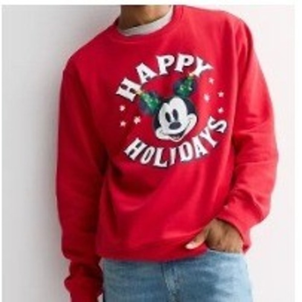 NWT Disney Mickey Mouse Mens Christmas Holiday Light Up Red Fleece Sweatshirt XL